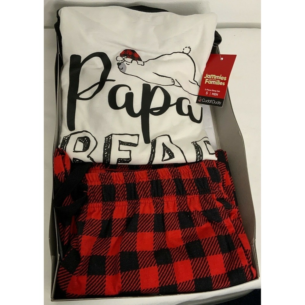 Cuddl Duds PAPA Bear Pajama Set Lounge Men's 2-pc Red Black Size Small NEW